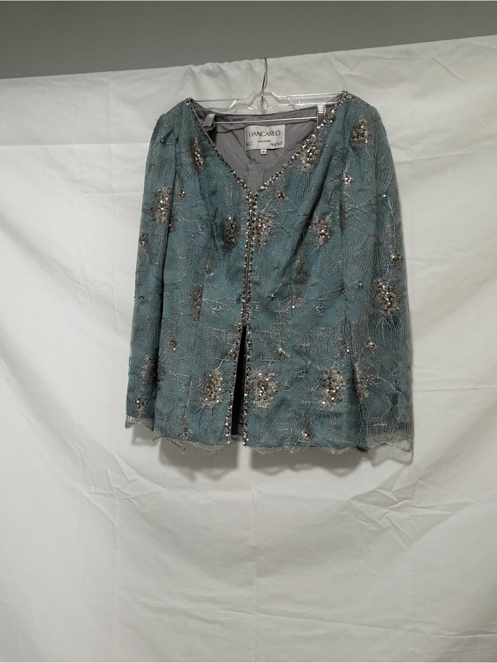 Liancarlo Teal Sequin and Beaded Embellished Jacket Blouse